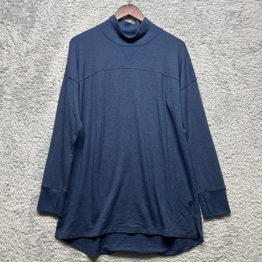 L.L. Bean SoftFlex Mockneck Pullover‎ Top Womens Large Blue Tunic Layering